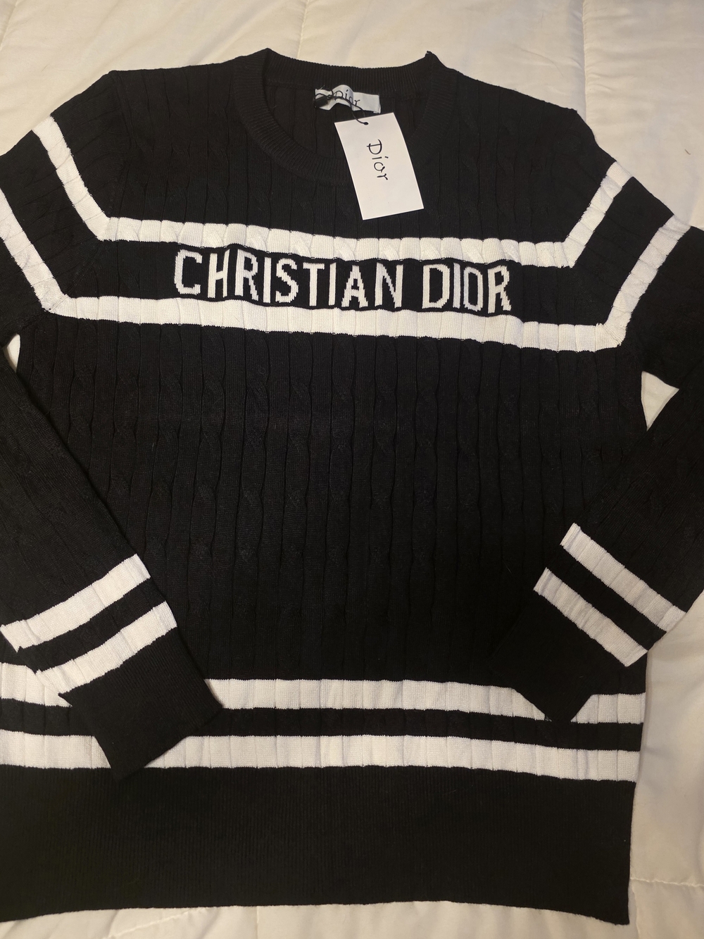 Dior Black & White Logo Cable-Knit Sweater